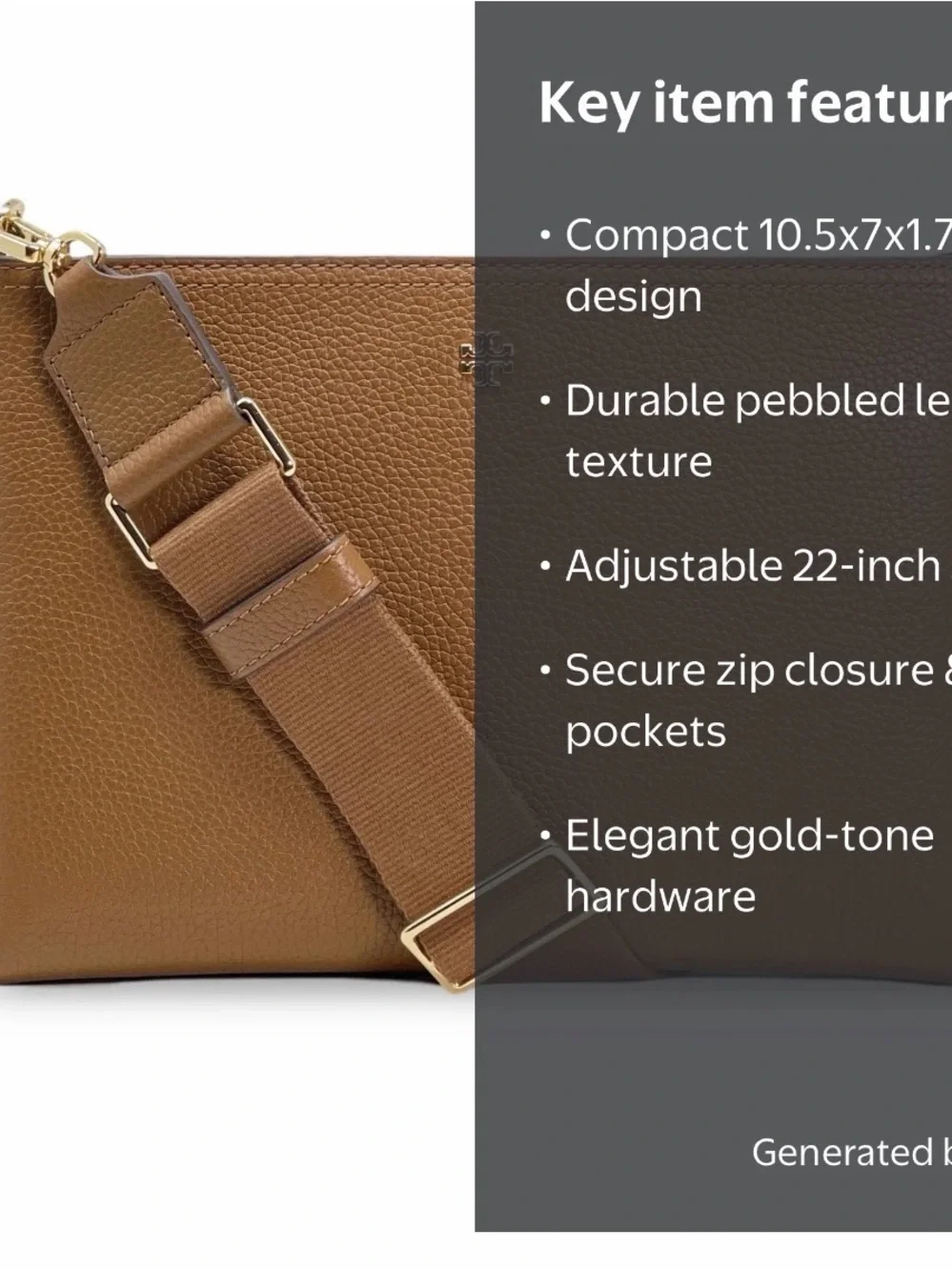 Tory Burch Blake medium brown pebbled leather crossbody purse bag gold